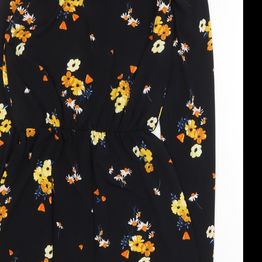 H&M Womens Black Floral Polyester Playsuit One-Piece Size 4 Snap