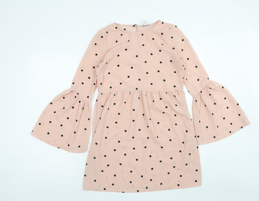 ASOS Womens Pink Polka Dot Polyester A-Line Size 8 Round Neck Button