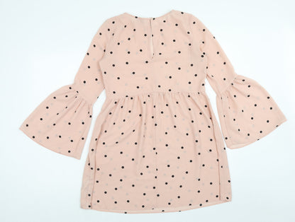ASOS Womens Pink Polka Dot Polyester A-Line Size 8 Round Neck Button