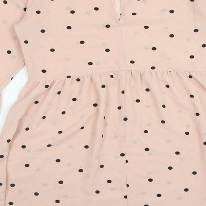 ASOS Womens Pink Polka Dot Polyester A-Line Size 8 Round Neck Button