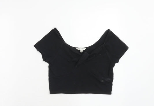 Miss Selfridge Womens Black Cotton Cropped Tank Size 10 V-Neck