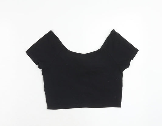Miss Selfridge Womens Black Cotton Cropped Tank Size 10 V-Neck