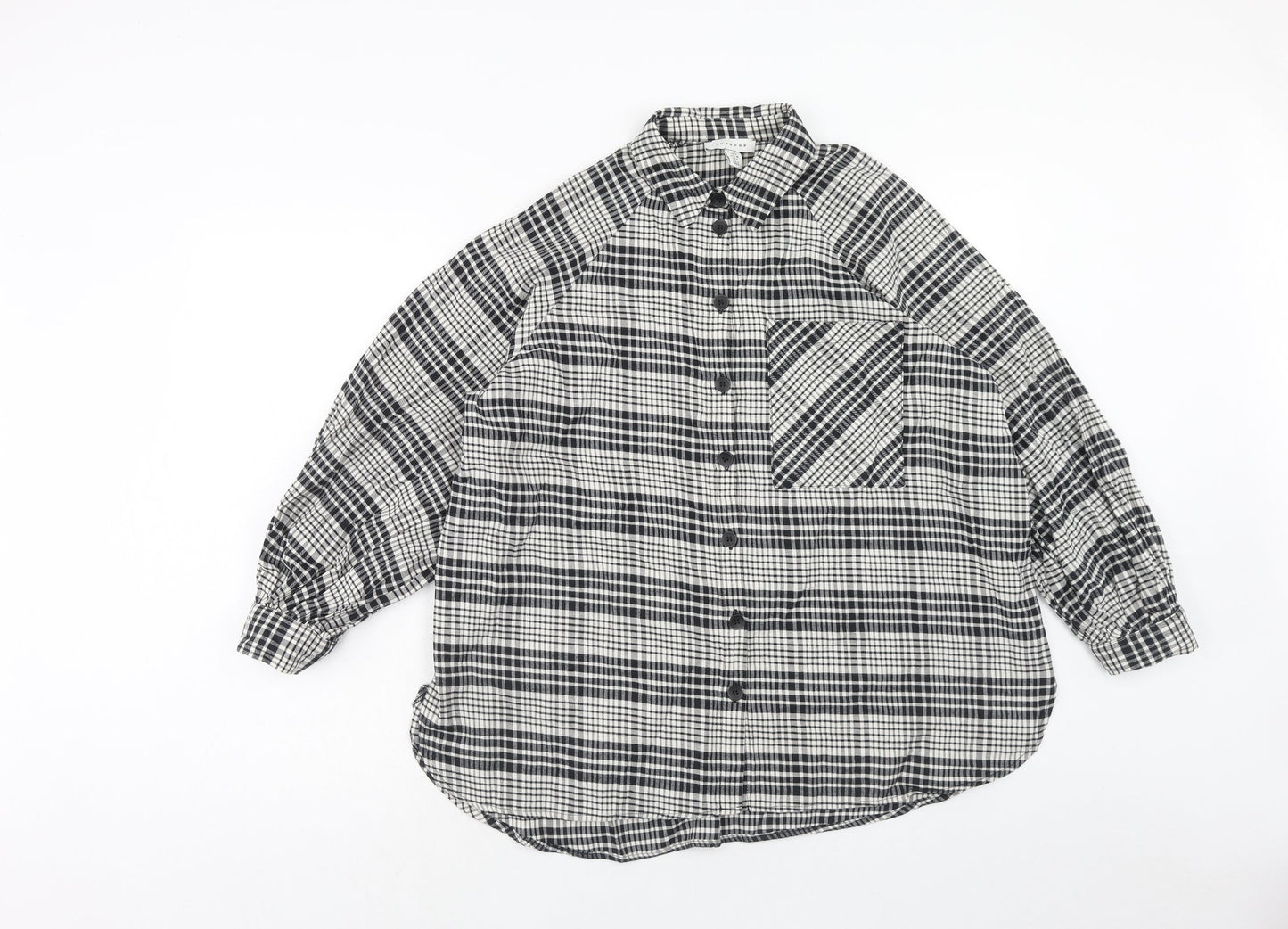 Topshop Womens Black Geometric Cotton Basic Button-Up Size 8 Collared