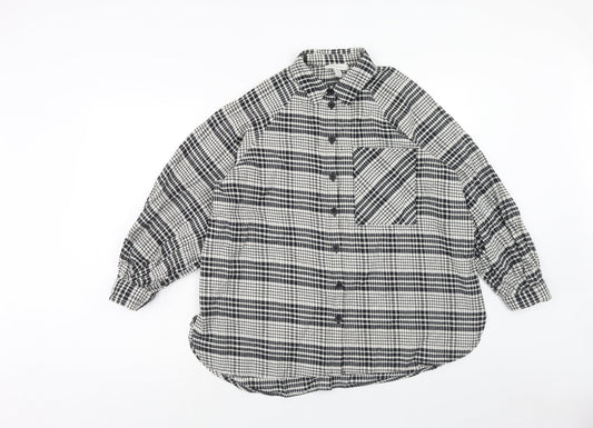 Topshop Womens Black Geometric Cotton Basic Button-Up Size 8 Collared