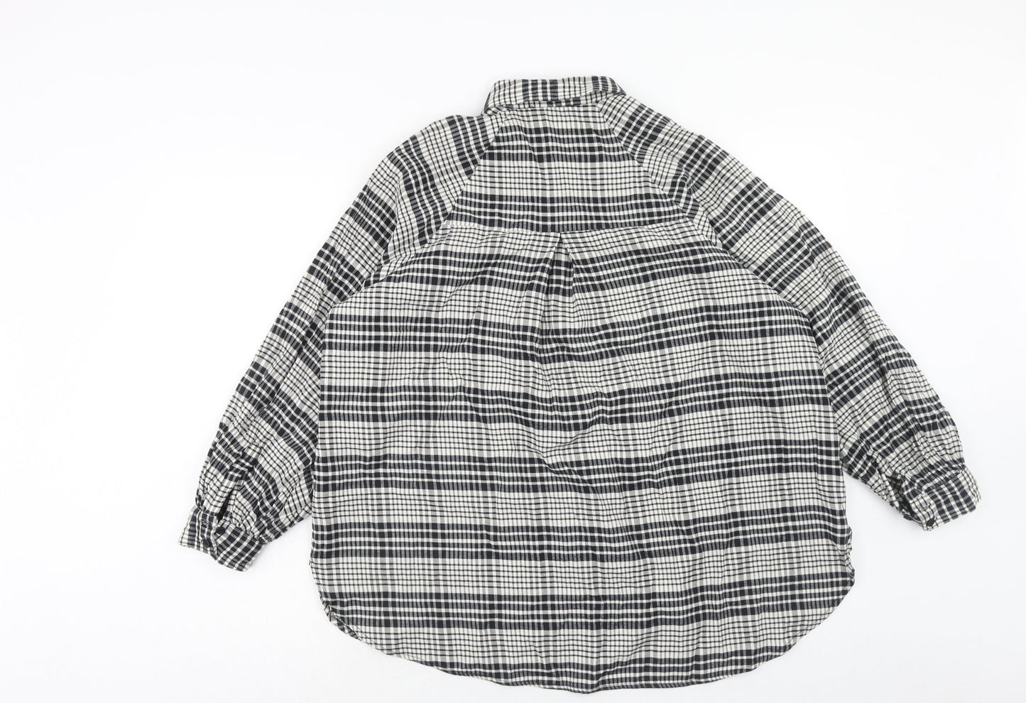 Topshop Womens Black Geometric Cotton Basic Button-Up Size 8 Collared
