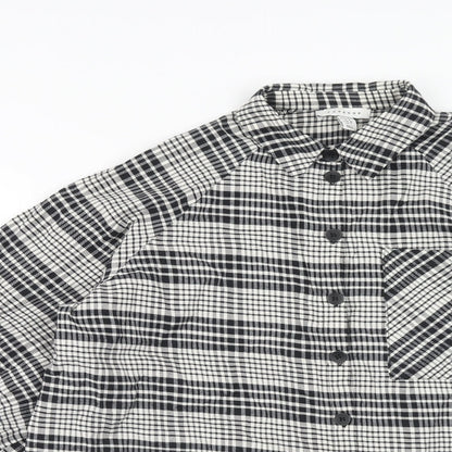 Topshop Womens Black Geometric Cotton Basic Button-Up Size 8 Collared