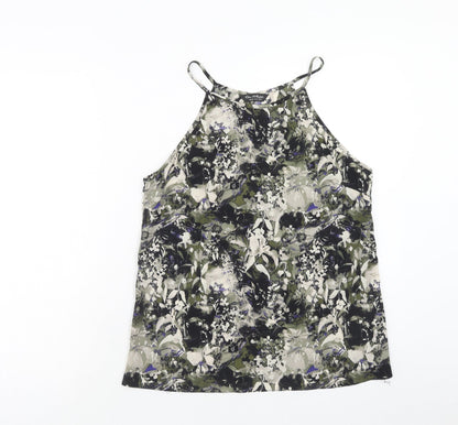 Miss Selfridge Womens Green Geometric Polyester Basic Tank Size 12 Round Neck