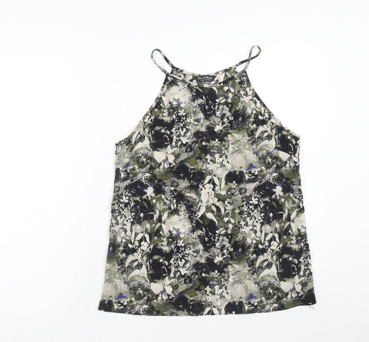 Miss Selfridge Womens Green Geometric Polyester Basic Tank Size 12 Round Neck