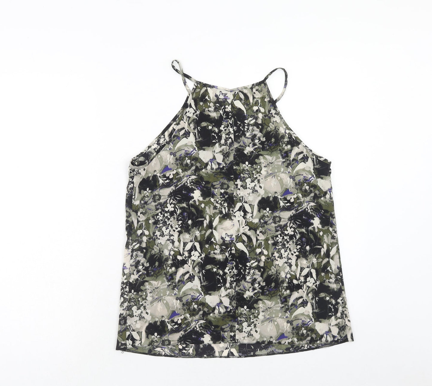 Miss Selfridge Womens Green Geometric Polyester Basic Tank Size 12 Round Neck