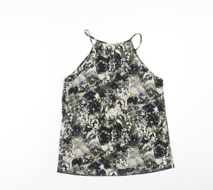 Miss Selfridge Womens Green Geometric Polyester Basic Tank Size 12 Round Neck