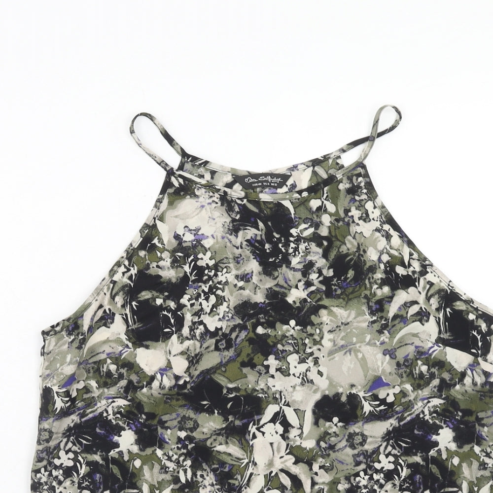Miss Selfridge Womens Green Geometric Polyester Basic Tank Size 12 Round Neck