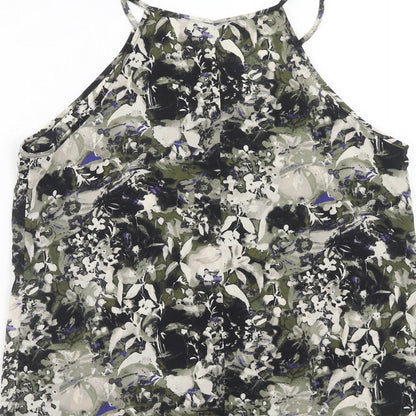 Miss Selfridge Womens Green Geometric Polyester Basic Tank Size 12 Round Neck