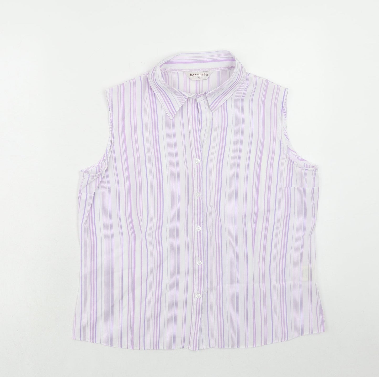 Bonmarché Womens Purple Striped Viscose Basic Tank Size 12 Collared