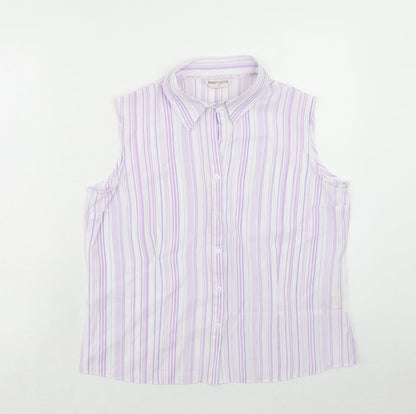 Bonmarché Womens Purple Striped Viscose Basic Tank Size 12 Collared