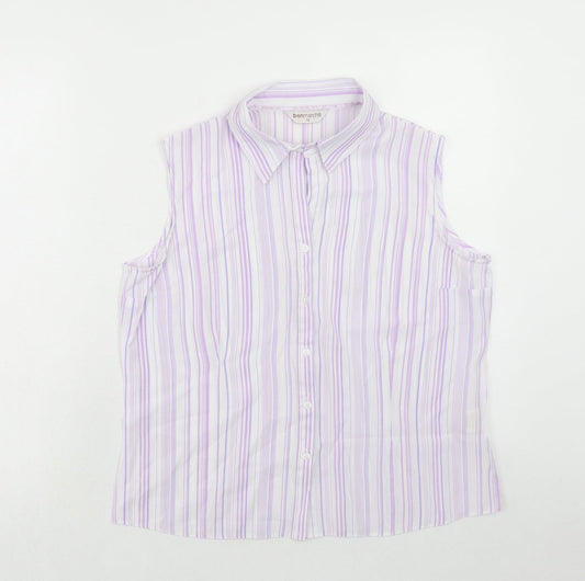 Bonmarché Womens Purple Striped Viscose Basic Tank Size 12 Collared
