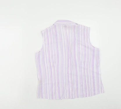 Bonmarché Womens Purple Striped Viscose Basic Tank Size 12 Collared