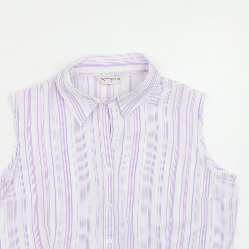 Bonmarché Womens Purple Striped Viscose Basic Tank Size 12 Collared