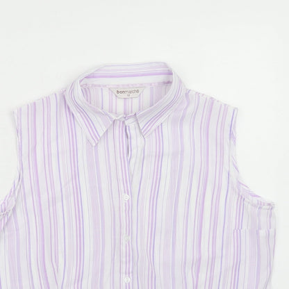 Bonmarché Womens Purple Striped Viscose Basic Tank Size 12 Collared