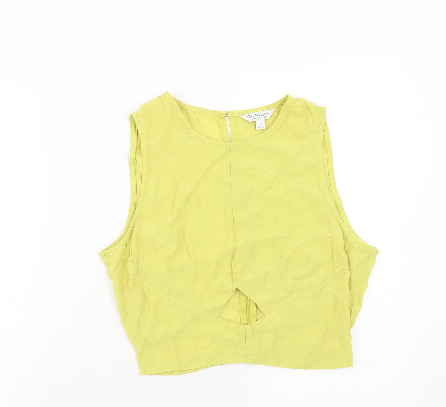 Miss Selfridge Womens Green Viscose Cropped Tank Size 10 Round Neck - Keyhole Detail