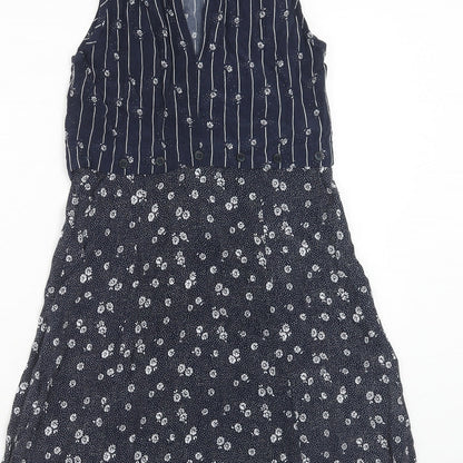 Cooperative Womens Blue Geometric Viscose Skater Dress Size XS Round Neck Button