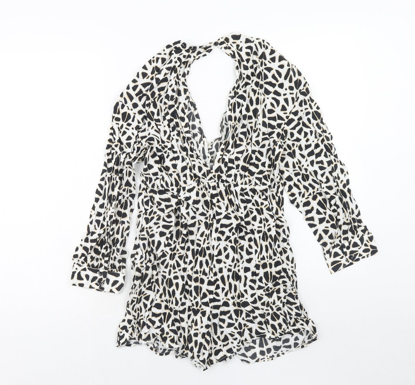 Zara Womens White Geometric Viscose Playsuit One-Piece Size S Button