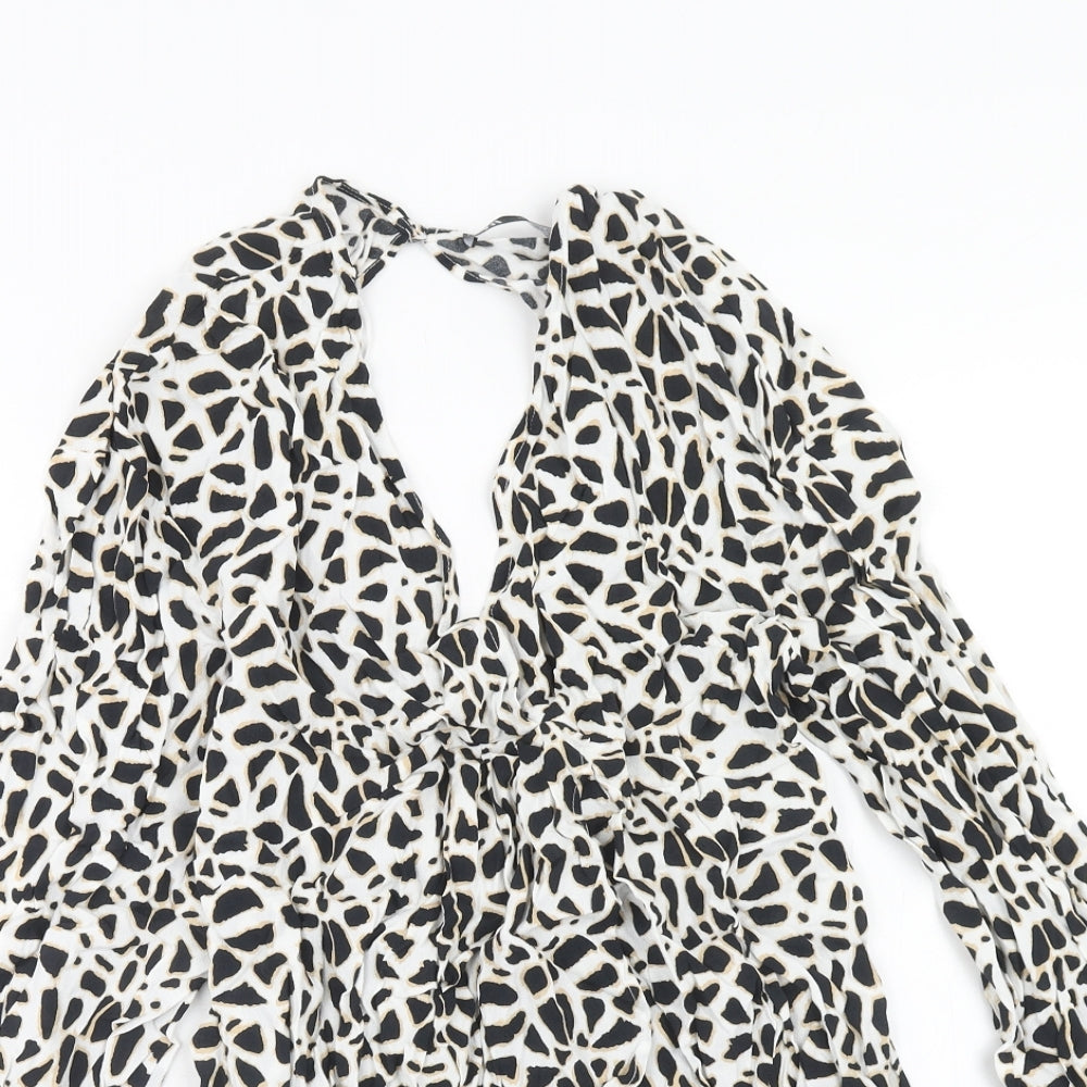 Zara Womens White Geometric Viscose Playsuit One-Piece Size S Button