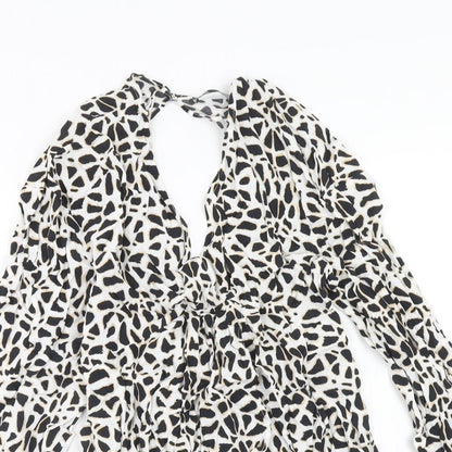 Zara Womens White Geometric Viscose Playsuit One-Piece Size S Button