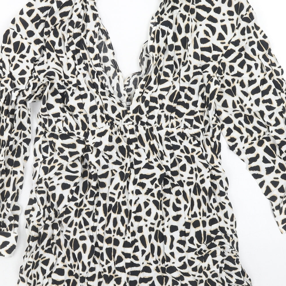 Zara Womens White Geometric Viscose Playsuit One-Piece Size S Button