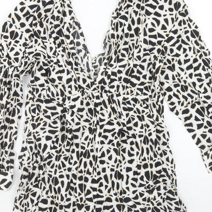 Zara Womens White Geometric Viscose Playsuit One-Piece Size S Button