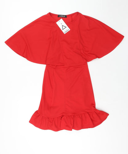 Lasula Womens Red Polyester A-Line Size 8 Round Neck Pullover