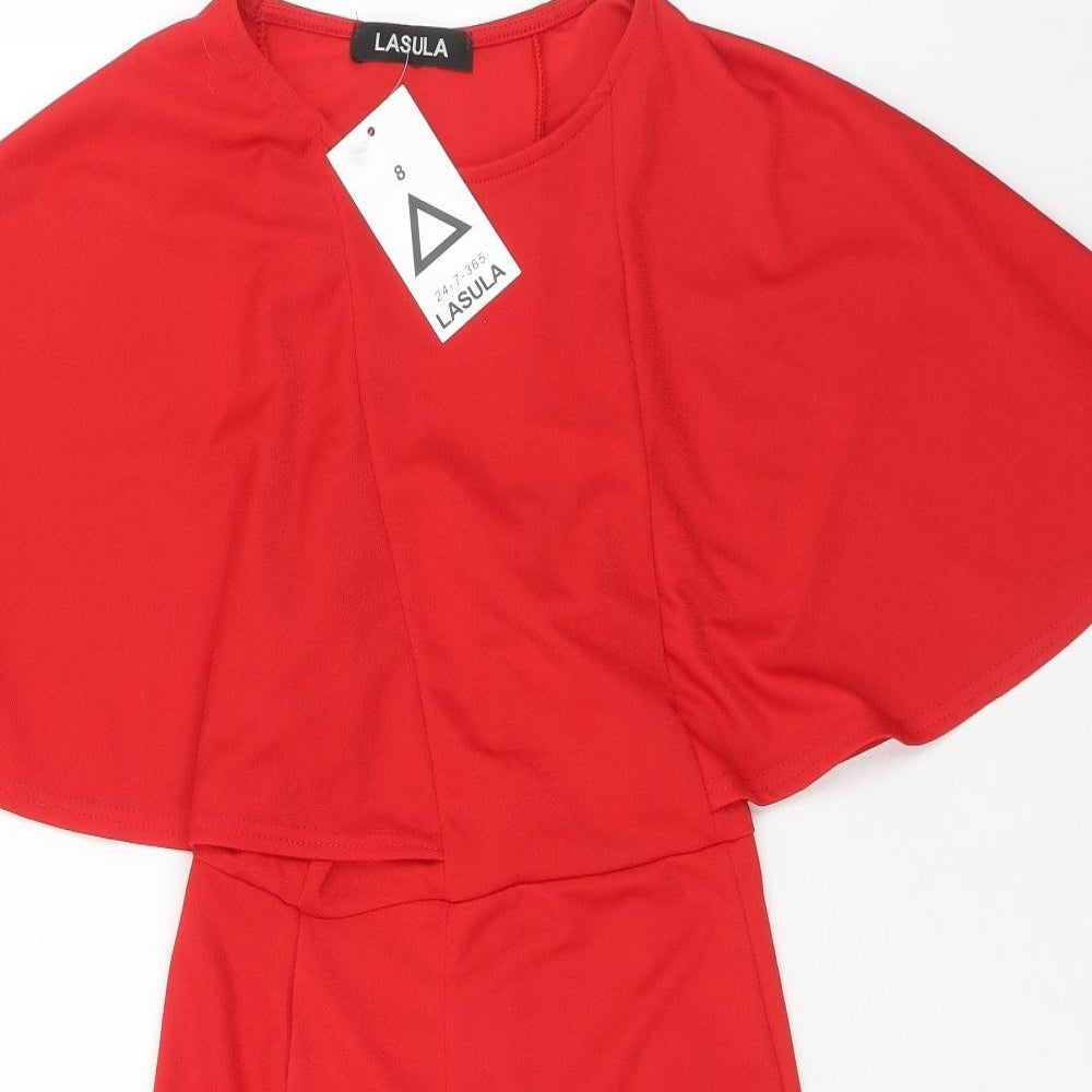 Lasula Womens Red Polyester A-Line Size 8 Round Neck Pullover