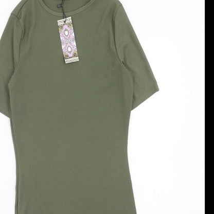 Boohoo Womens Green Polyester Shift Size 8 Round Neck Pullover