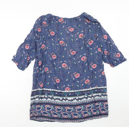 H&M Womens Blue Geometric Viscose A-Line Size 10 Round Neck Pullover