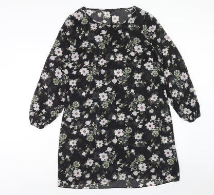 George Womens Black Floral Polyester A-Line Size 10 Round Neck Pullover