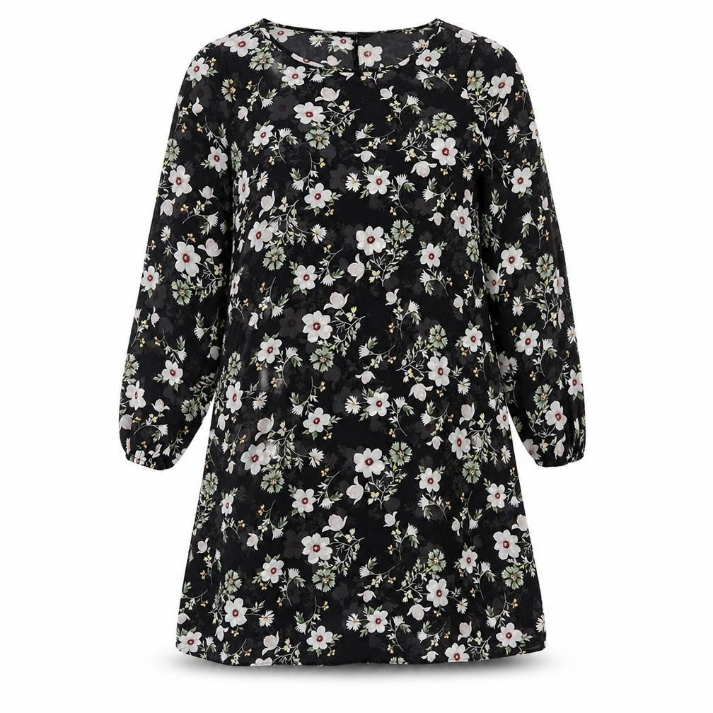 George Womens Black Floral Polyester A-Line Size 10 Round Neck Pullover