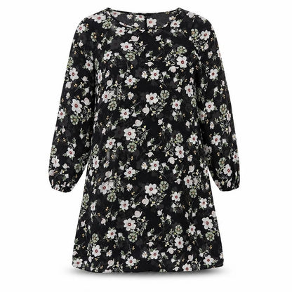 George Womens Black Floral Polyester A-Line Size 10 Round Neck Pullover