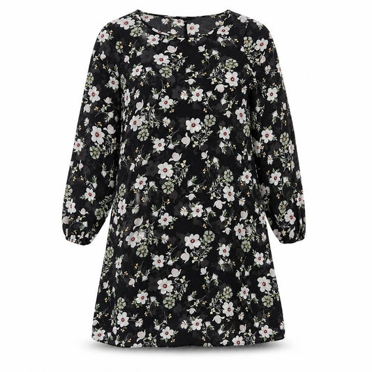 George Womens Black Floral Polyester A-Line Size 10 Round Neck Pullover