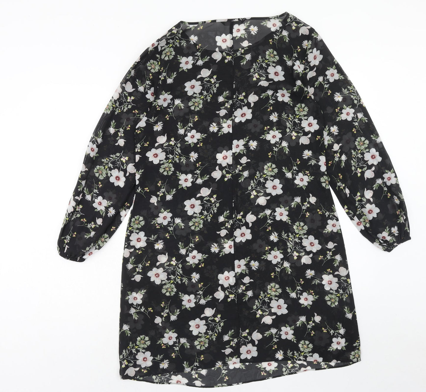 George Womens Black Floral Polyester A-Line Size 10 Round Neck Pullover