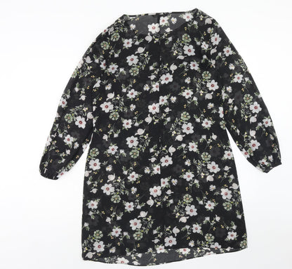 George Womens Black Floral Polyester A-Line Size 10 Round Neck Pullover