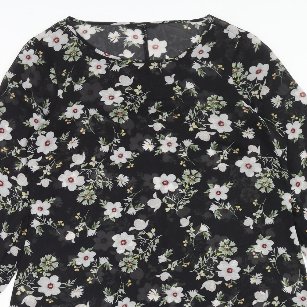 George Womens Black Floral Polyester A-Line Size 10 Round Neck Pullover