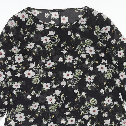 George Womens Black Floral Polyester A-Line Size 10 Round Neck Pullover