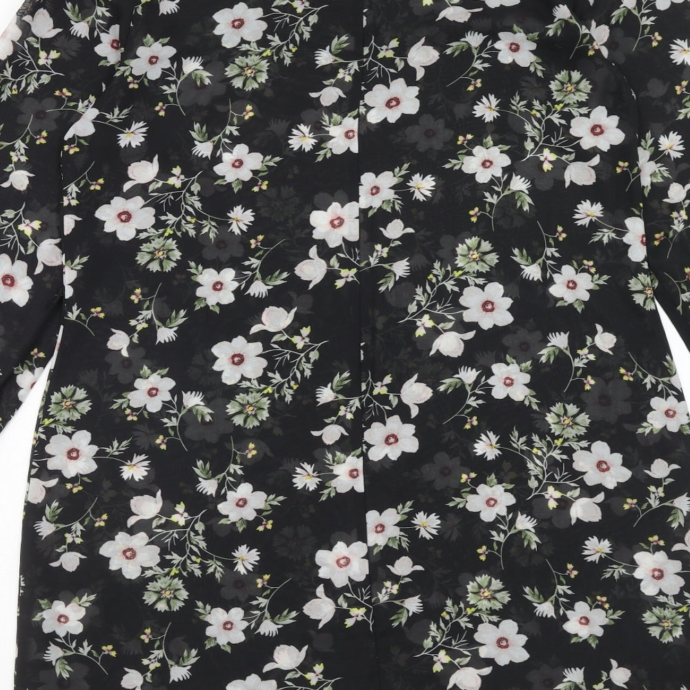 George Womens Black Floral Polyester A-Line Size 10 Round Neck Pullover