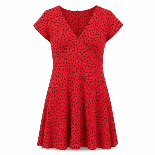 Motel Womens Red Geometric Viscose A-Line Size XS V-Neck Zip