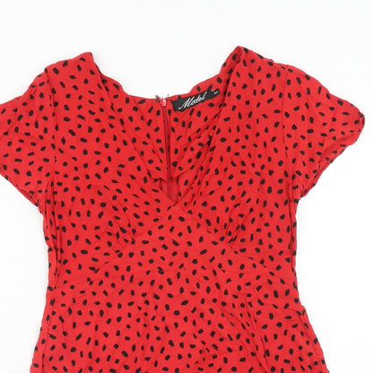 Motel Womens Red Geometric Viscose A-Line Size XS V-Neck Zip