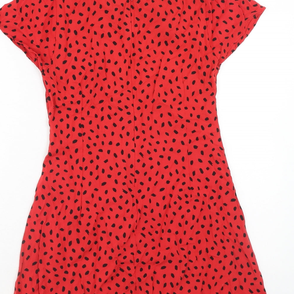 Motel Womens Red Geometric Viscose A-Line Size XS V-Neck Zip