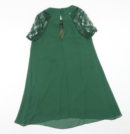 Love Womens Green Polyester Trapeze & Swing Size S Round Neck Button