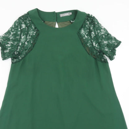 Love Womens Green Polyester Trapeze & Swing Size S Round Neck Button