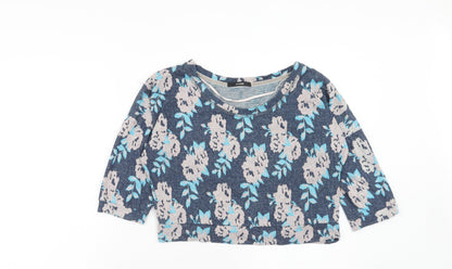 George Womens Blue Floral Cotton Basic T-Shirt Size 12 Scoop Neck