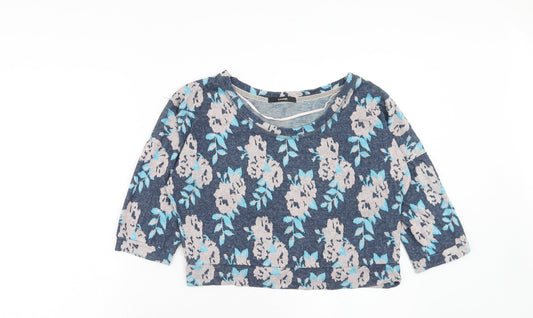 George Womens Blue Floral Cotton Basic T-Shirt Size 12 Scoop Neck