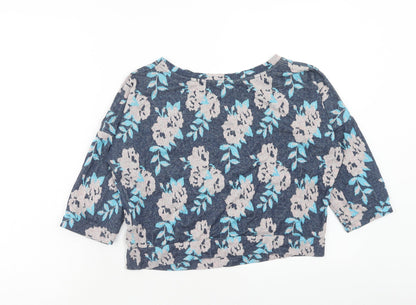 George Womens Blue Floral Cotton Basic T-Shirt Size 12 Scoop Neck